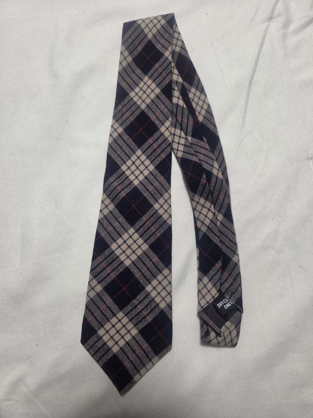 Viyella Navy Plaid Tie with Beige and Red Accents